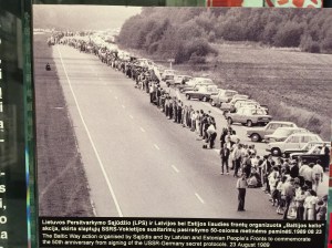 En mänskliga kedja av innevånare i Estland Lettland och Litauen som bildade en 60 mil lång kedja i en fredlig demonstration mot Sovjet 1991